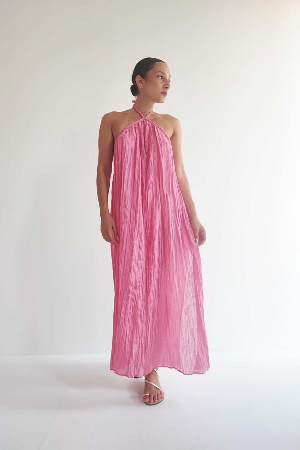 D' Artemide Anais Maxi Dress with Tie at the Neck Pink