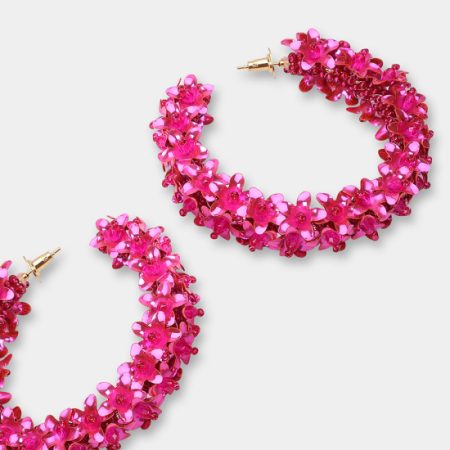 Olivia Dar Flower Fuxia Earings Hoops Large
