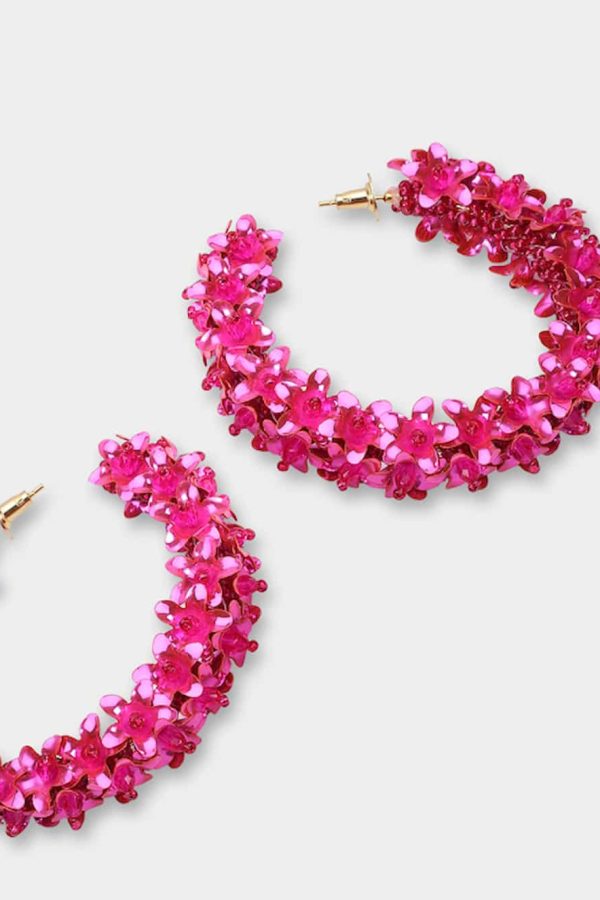 Olivia Dar Flower Fuxia Earings Hoops Large