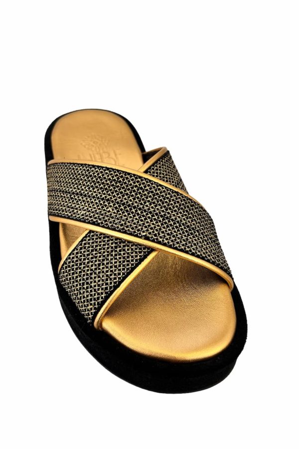 Hebe Athens Rhodes Embroidery Flatform Black Gold