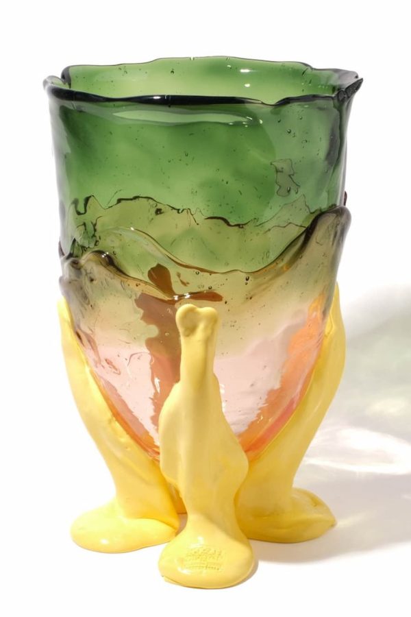 Corsi Clear Vase Extra Colour Clear Bottle Green, Clear Light Ruby And Matt Pastel Yellow