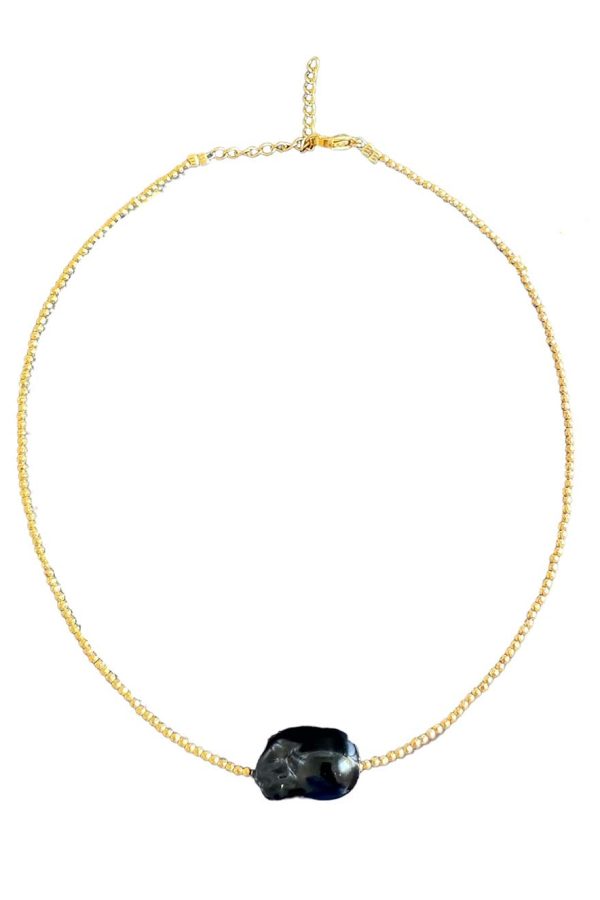 Ifigenia Loukou Νecklace with Ηematite Chain and Murano Black Stone