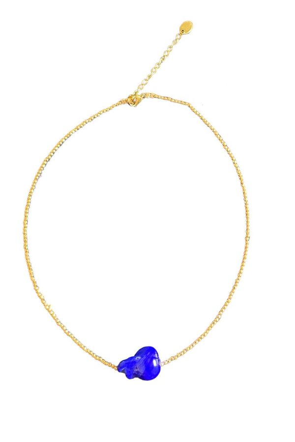 Ifigenia Loukou Νecklace with Ηematite Chain and Murano Blue Stone