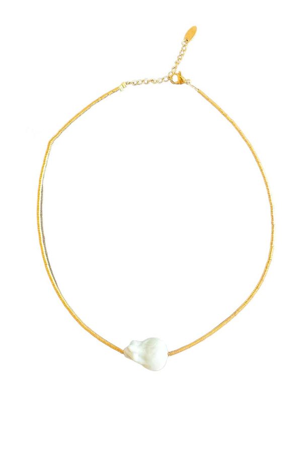 Ifigenia Loukou Νecklace with Ηematite Chain and Murano White Stone