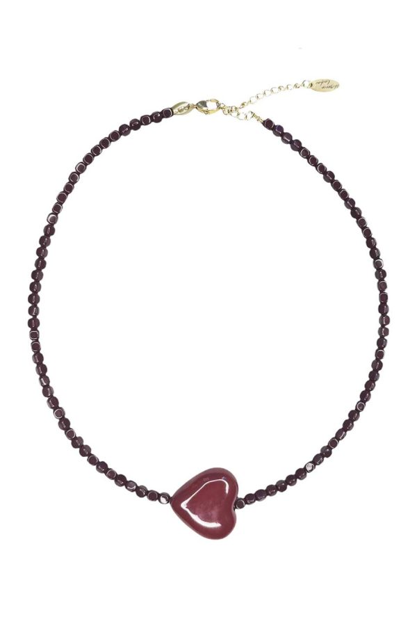 Ifigenia Loukou Hematite Necklace with Burgundy Heart