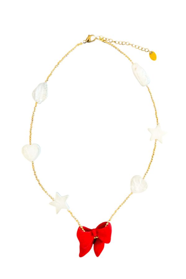 Ifigenia Loukou Necklace Hematite Pearl Bow Red