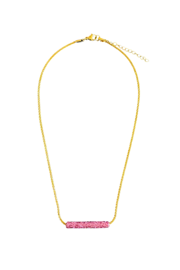 Ifigenia Loukou Necklace Rhinestone Bar Gold Pink