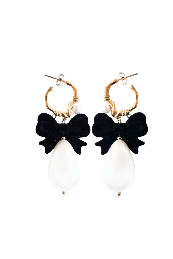 Ifigenia Loukou Pearl Drop Earrings And Velvet Bow Black