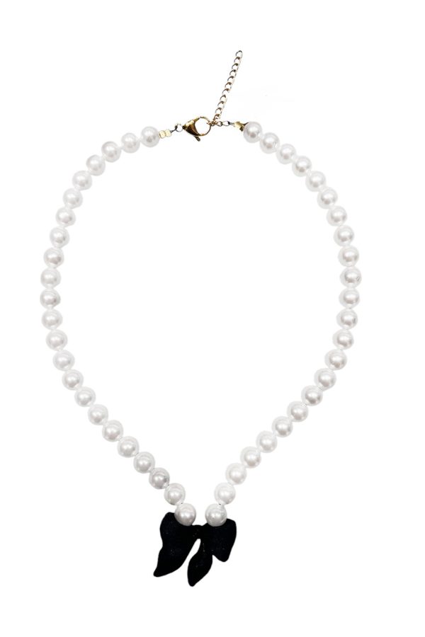 Ifigenia Loukou Pearl Necklace with Velvet Bow Black