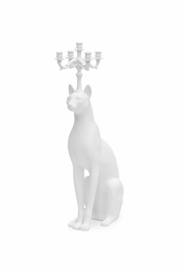 Abhika Candleholder Egyptian Cat White