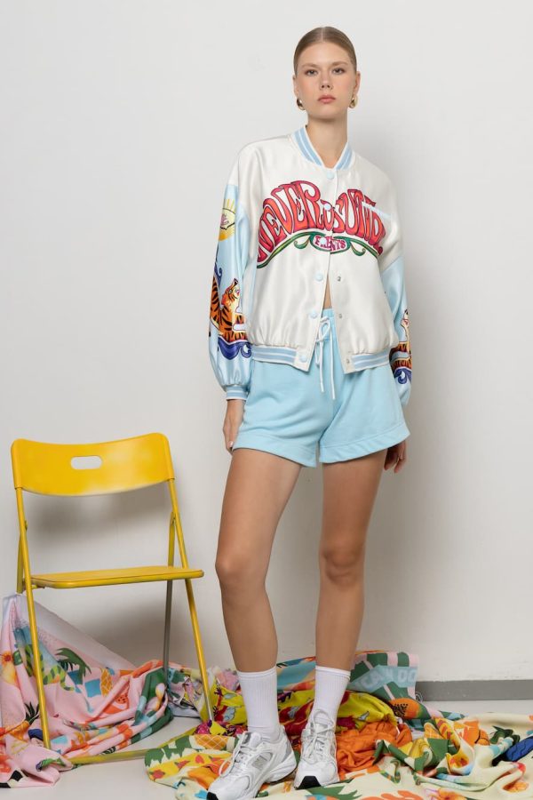 Never on Sunday by Nema Bomber Jacket Crop Ecru