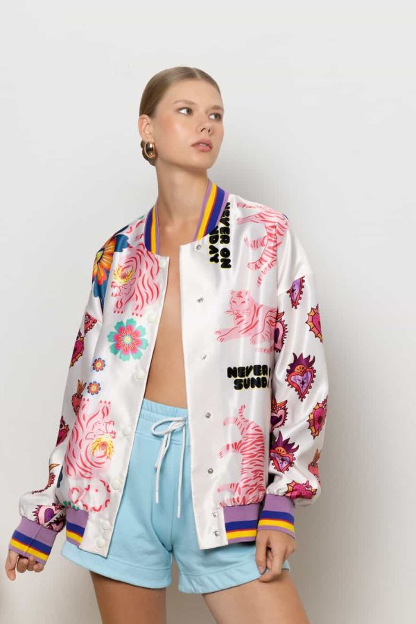 Never on Sunday by Nema Bomber Jacket Off-White