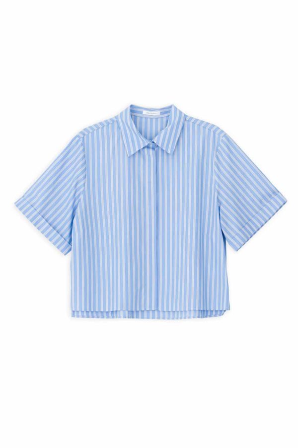 Philosophy Cropped Shirt Poplin Striped Blue
