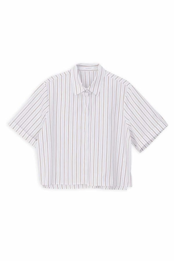 Philosophy Cropped Shirt Poplin Striped White