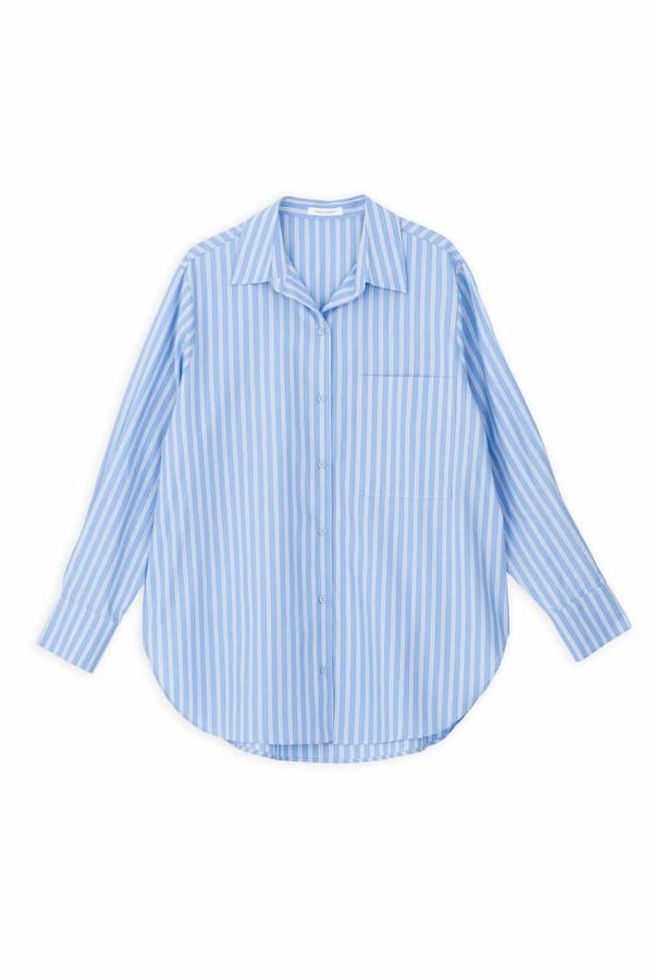 Philosophy Oversized Striped Poplin Shirt Blue