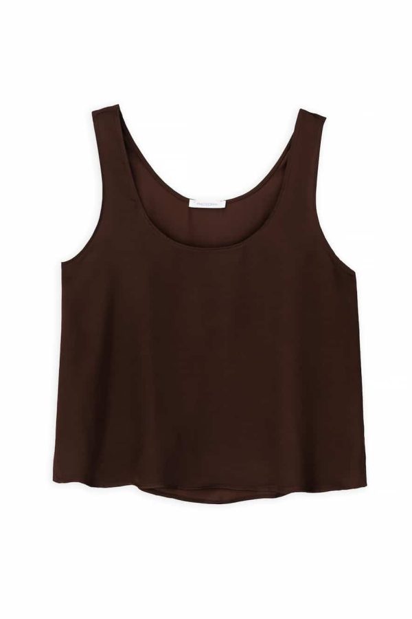 Philosophy Satin Fine Ecovero Sleeveles Cropped Top Dark Brown