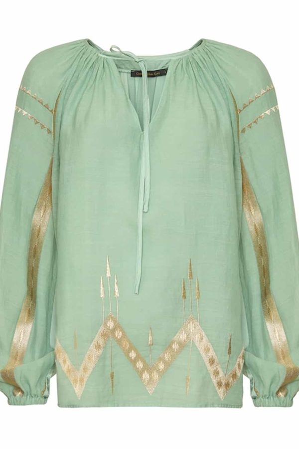 Greek Archaic Kori Blouse Roots Sea Green/Gold