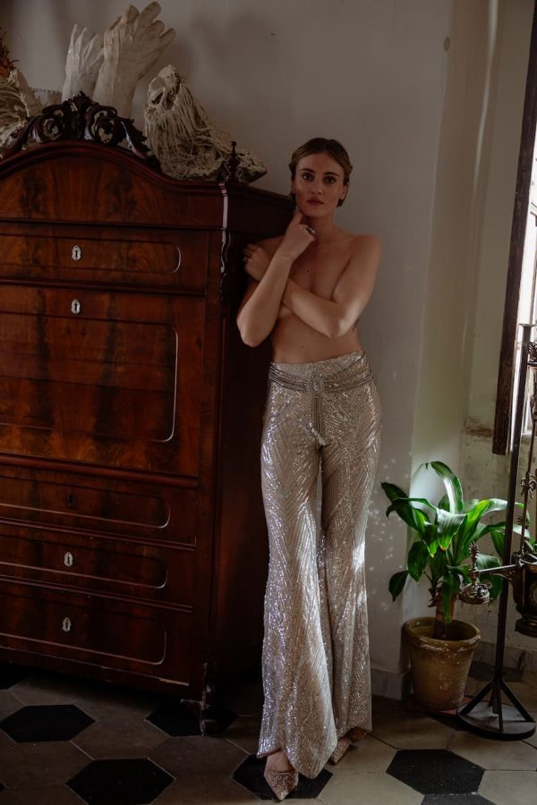 Nidodileda Flared Pants with Sequins Silver Harvest