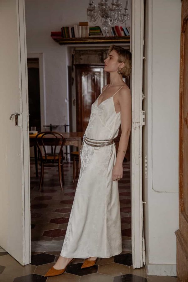 Nidodileda Satin Bias Cut Grace Maxi Dress Off White