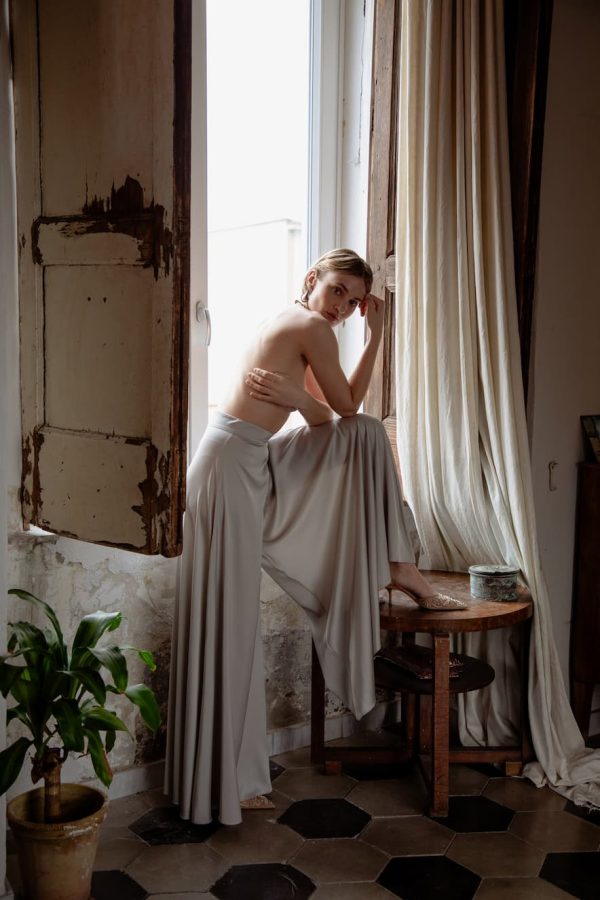 Nidodileda Satin High Waisted Pants Alba Silver