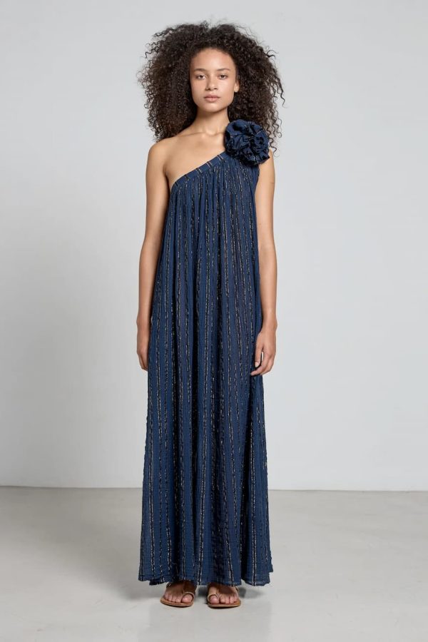 Christian Zen Calista Lurex Maxi Dress Blue