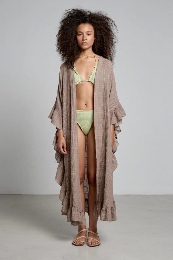 Christian Zen Celeste Maxi Lurex Kimono Clay Grey