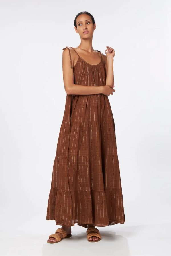 Christian Zen Mirabella Maxi Lurex Dress Desert Brown
