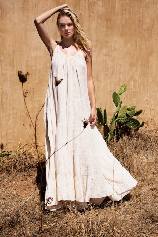 Christian Zen Mirabella Maxi Lurex Dress Off White