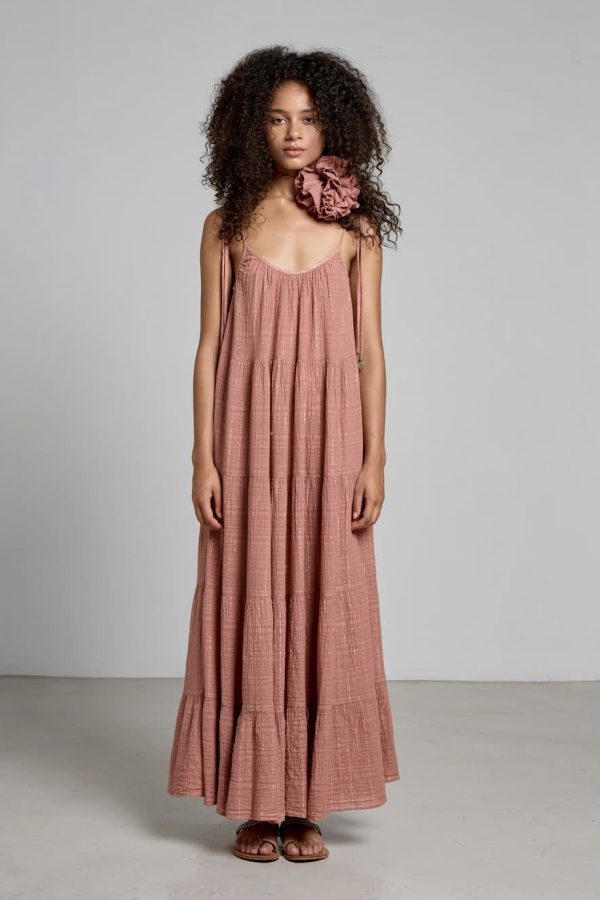 Christian Zen Mirabella Maxi Lurex Dress Rusty Pink