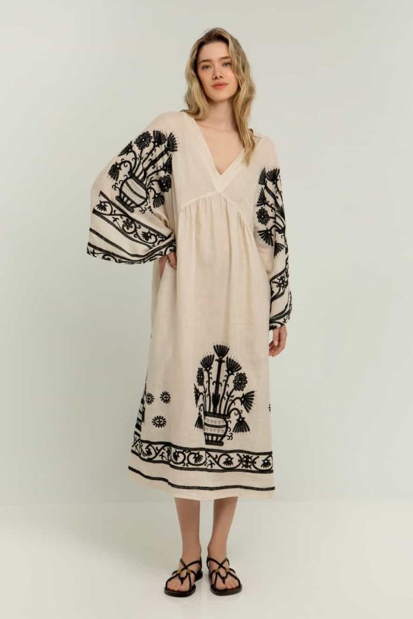 Greek Archaic Kori Dress Crete Beige/Black