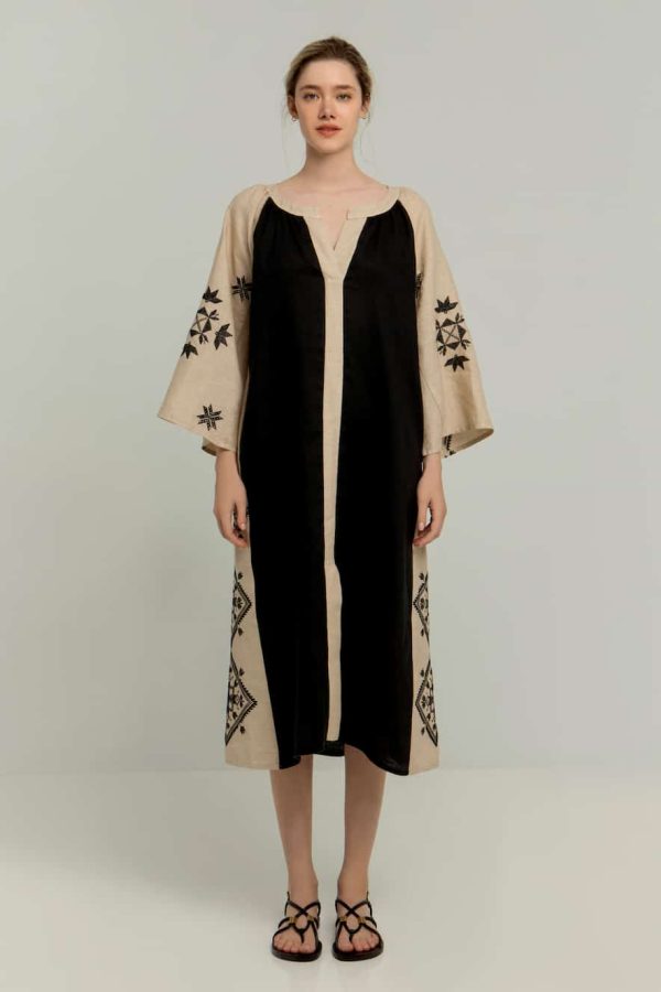 Greek Archaic Kori Dress Lefkada Beige/Black Black