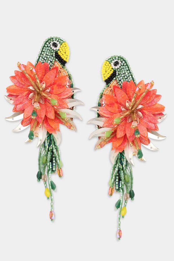 Olivia Dar Parrot Earrings Khaki