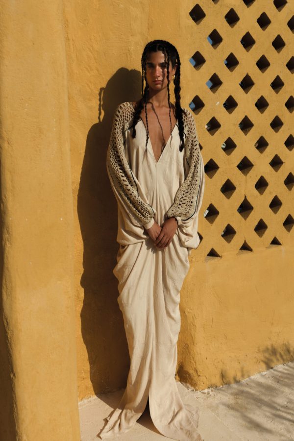 Sadh Dion Oversized V-Neck Caftan White Shell