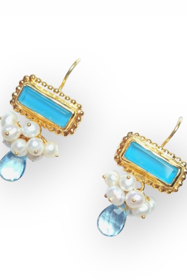Tonia Makri Earrings Aqua Agates Quartz Pearls