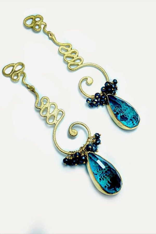 Tonia Makri Earrings Chrysocolla Quartz Spinels