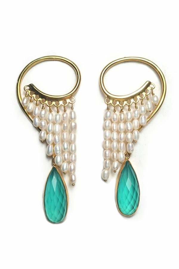 Tonia Makri Earrings Green agate,quartz,Pearls
