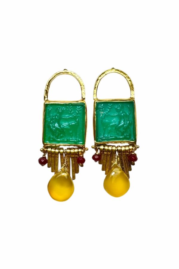 Tonia Makri Earrings Venetian Glass Lemon Chalcedony Fux Jade