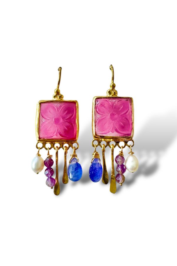Tonia Makri Earrings Venetian Glass Pearls Tanzanites