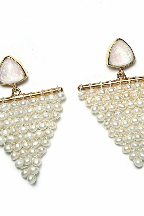 Tonia Makri Earrings White Opal Quartz, Pearls