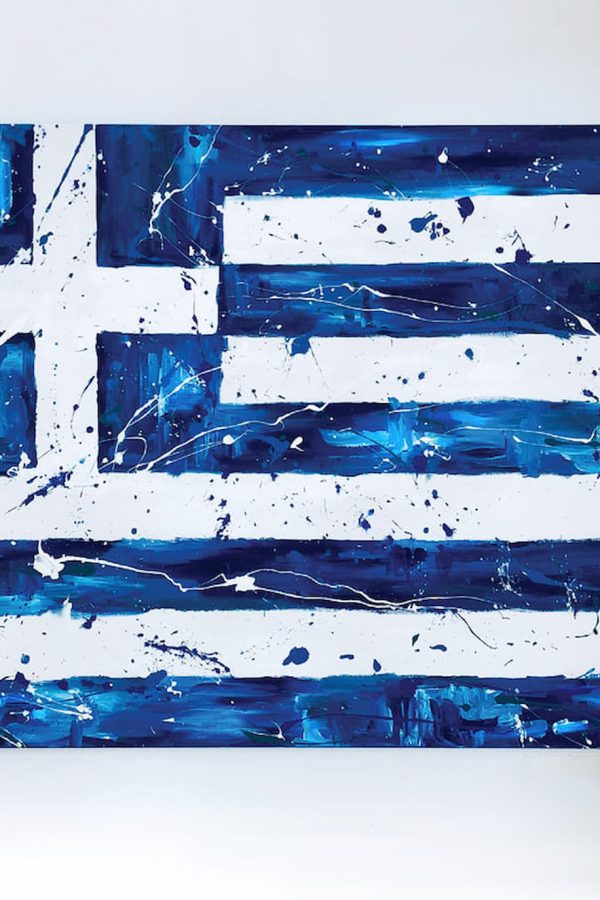 Carolina Rovithi Splashing Greek Flag Original Artwork On Canvas
