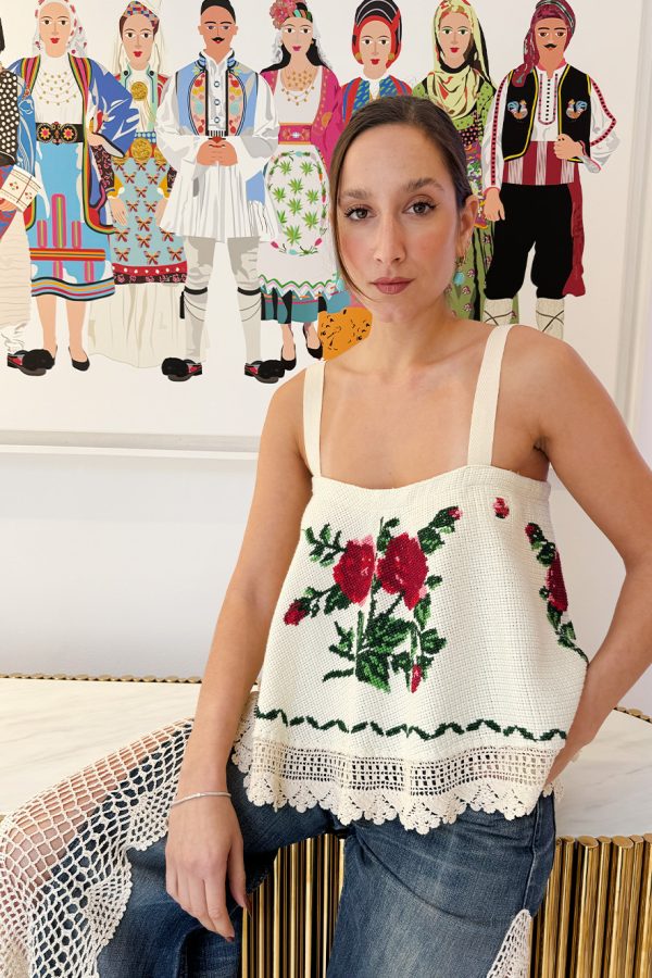 Celia Dragouni Top Hand Knitted with Flowers and Straps