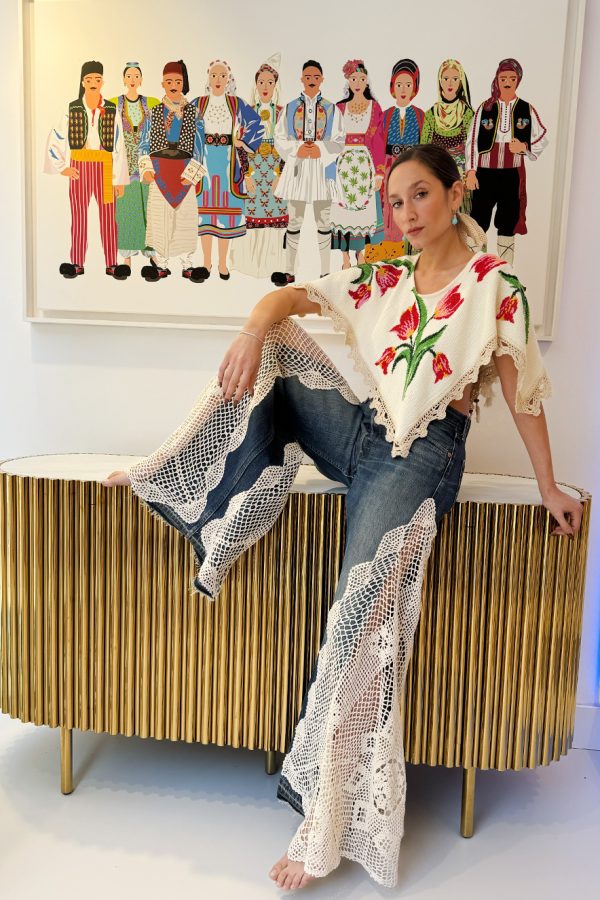 Celia Dragouni Vintage Denim Jeans with Hand Knitted