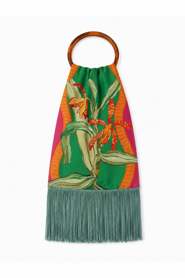 Eleni Malami Small Silk Fringe Bag Sage