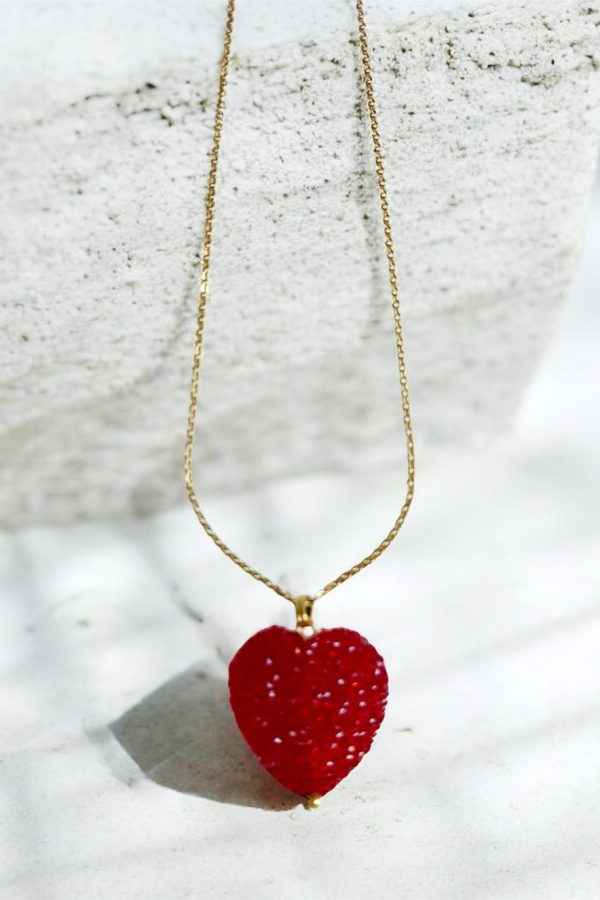 Ifigenia Loukou Jelly Heart Necklace with Long Chain Red