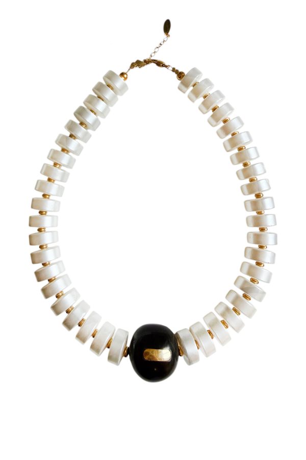 Ifigenia Loukou Necklace made of Pearl Beads and Horn Beads