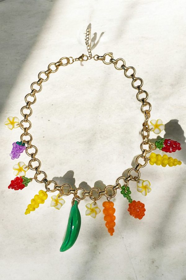 Ifigenia Loukou Necklace with Fruits and Flowers Green