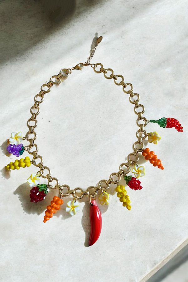 Ifigenia Loukou Necklace with Fruits and Flowers Orange