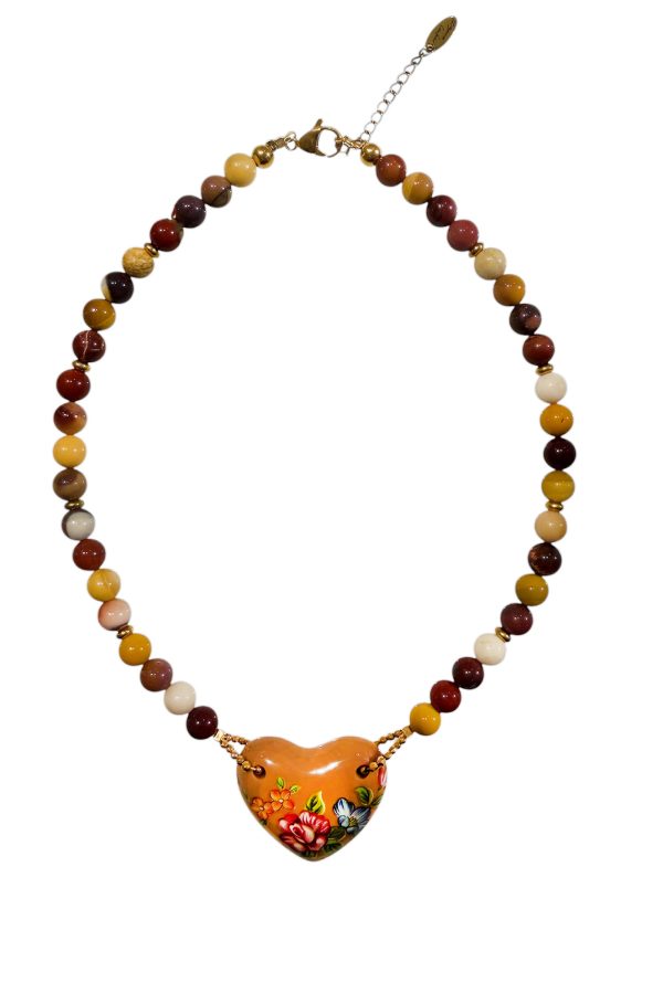 Ifigenia Loukou Vintage Heart Necklace with Semi-Precious Stones Beige