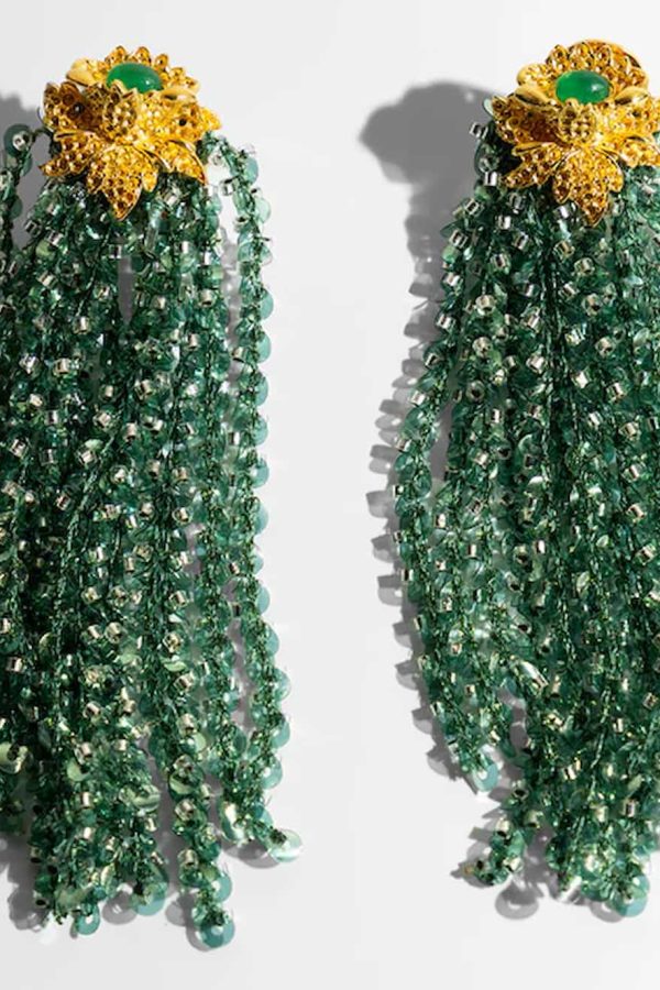 Katerina Psoma Green Tassel Dangle Earrings