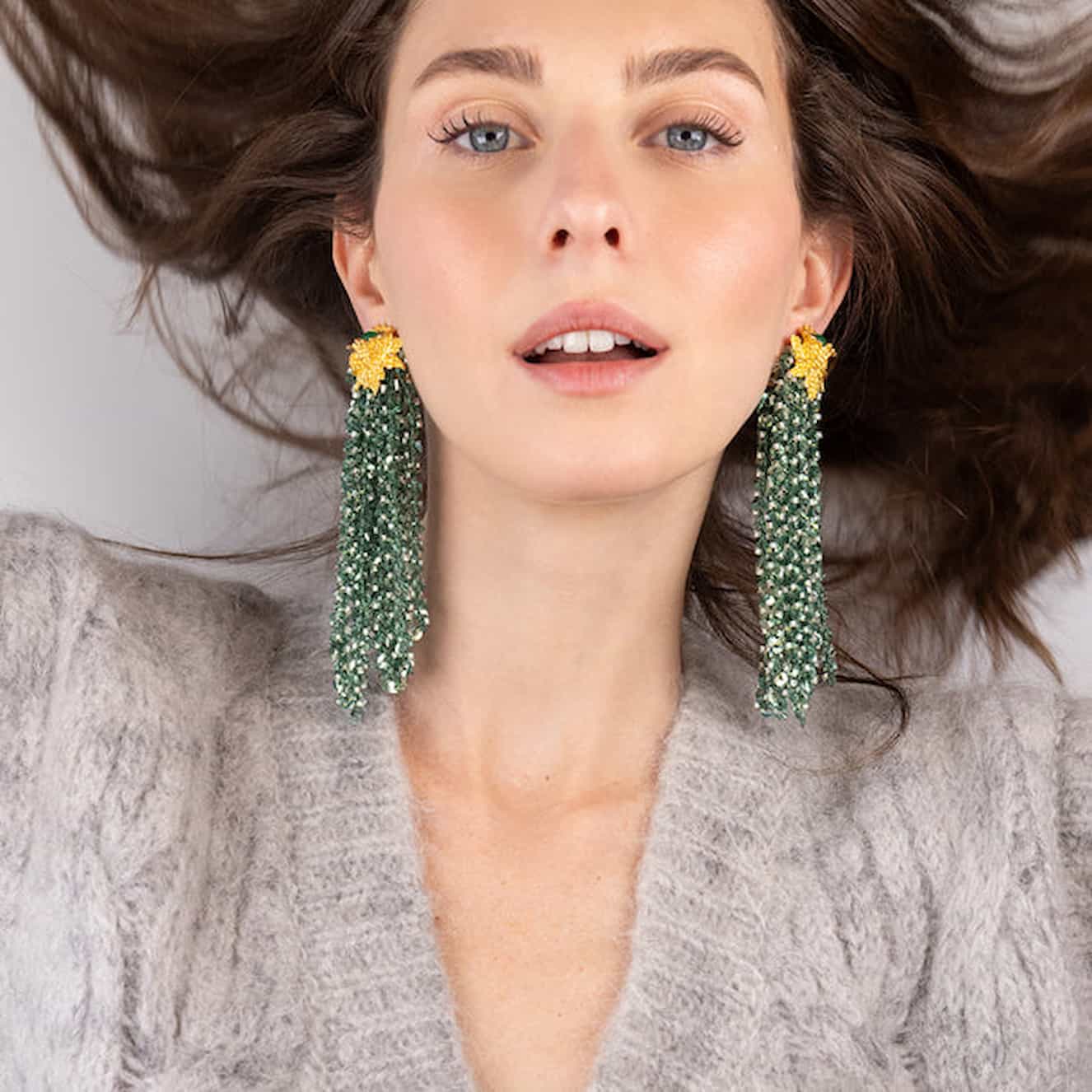 Katerina Psoma Green Tassel Dangle Earrings - Image 2
